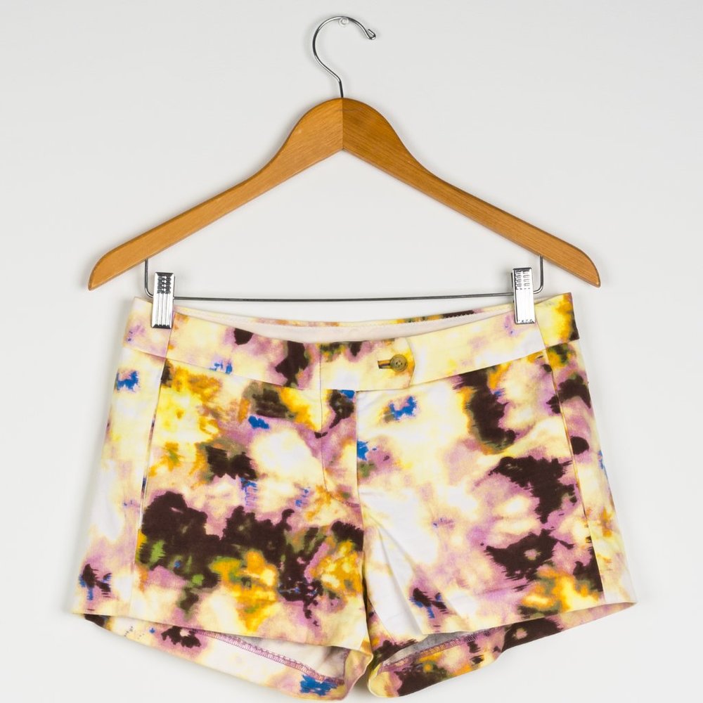 Women's J. Crew Watercolor Yellow & Purple Tie Dye Shorts size 2